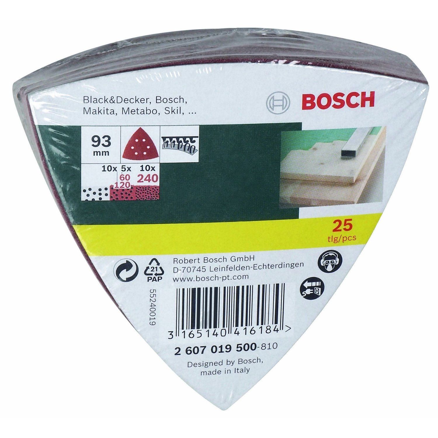 Bosch 25-delige schuurbladenset voor deltaschuurmachines - korrel 60; 120; 240