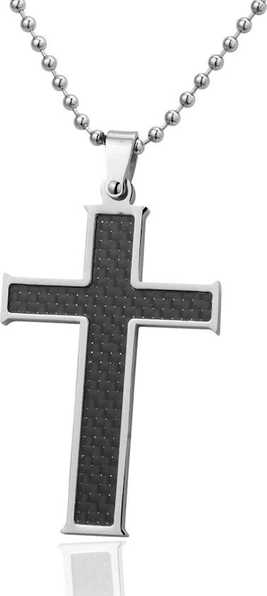 Montebello ketting Kjell - Heren - 316L Staal - Carbon - Kruis - 47 x 30 mm - 60 cm