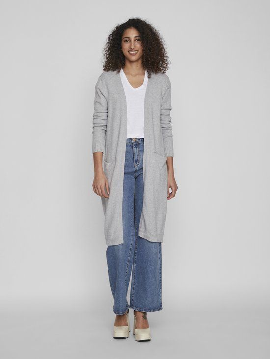 VILA VIRIL LONG L/S KNIT CARDIGAN - NOOS Dames Vest - Light Grey Melange - Maat XL