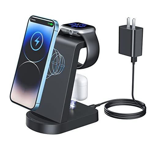 INNISTO Draadloze oplader, 3-in-1 QI inductief draadloos laadstation, draadloze oplader met 18 W adapter, compatibel met iPhone 14/13/12/11 Pro/Pro Max/XS/XR/X Apple Watch 8/7/6/5/4/3/2/SE AirPods Pro/3/2/1
