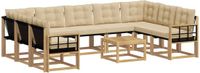 vidaXL - Hoek loungeset - 9 zitplekken - Wit en Beige - Acacia Hout