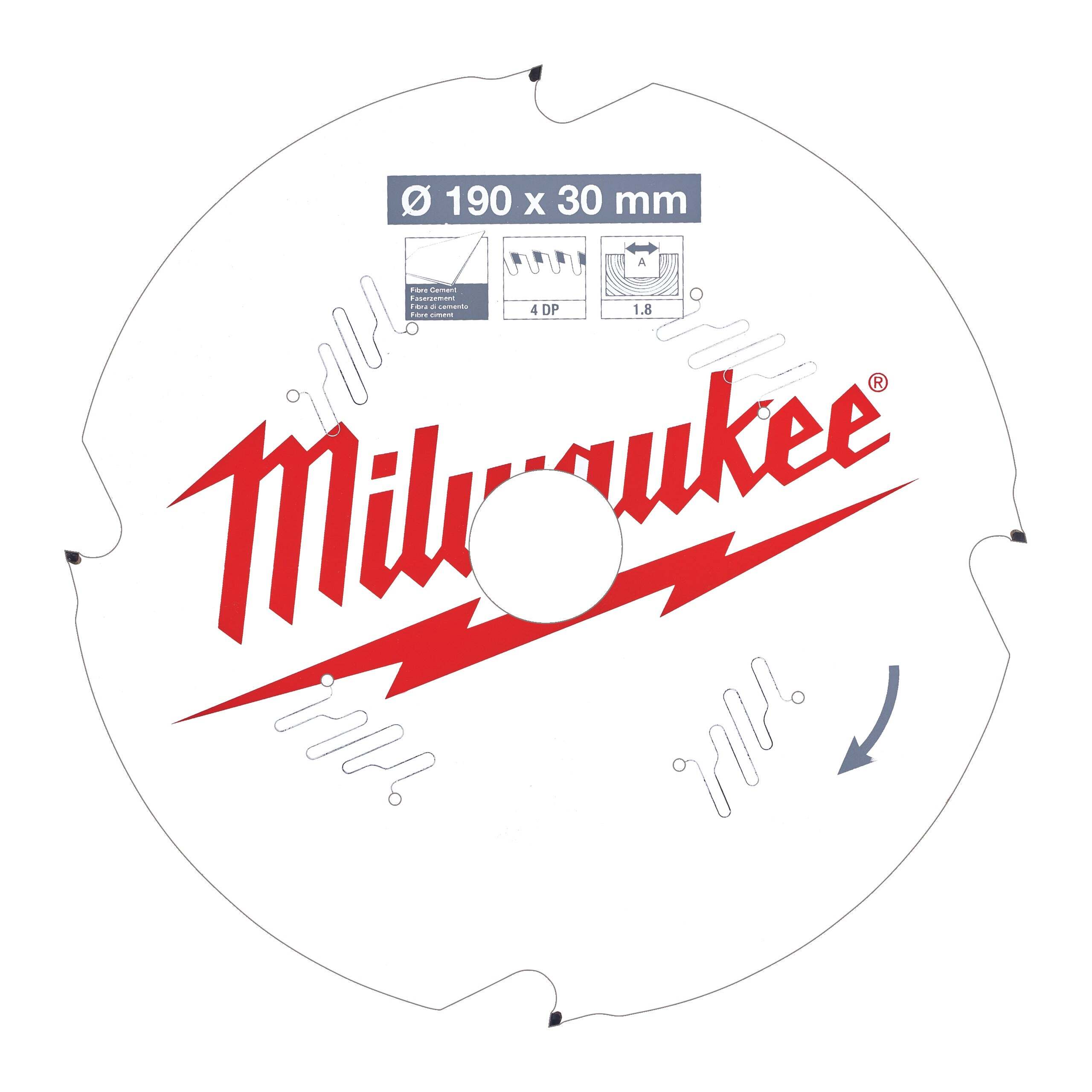 Milwaukee Cirkelzaagblad voor Cementplaten | Ø 190mm Asgat 30mm 4T - 4932471304