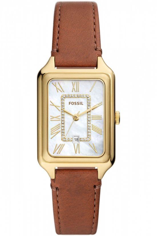 Fossil RAQUEL ES5307 Dames Horloge 26 mm - Bruin - Quartz - Leer - Wit