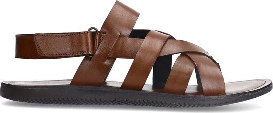 Manfield - Heren - Leren gevlochten cognac slippers - Maat 40