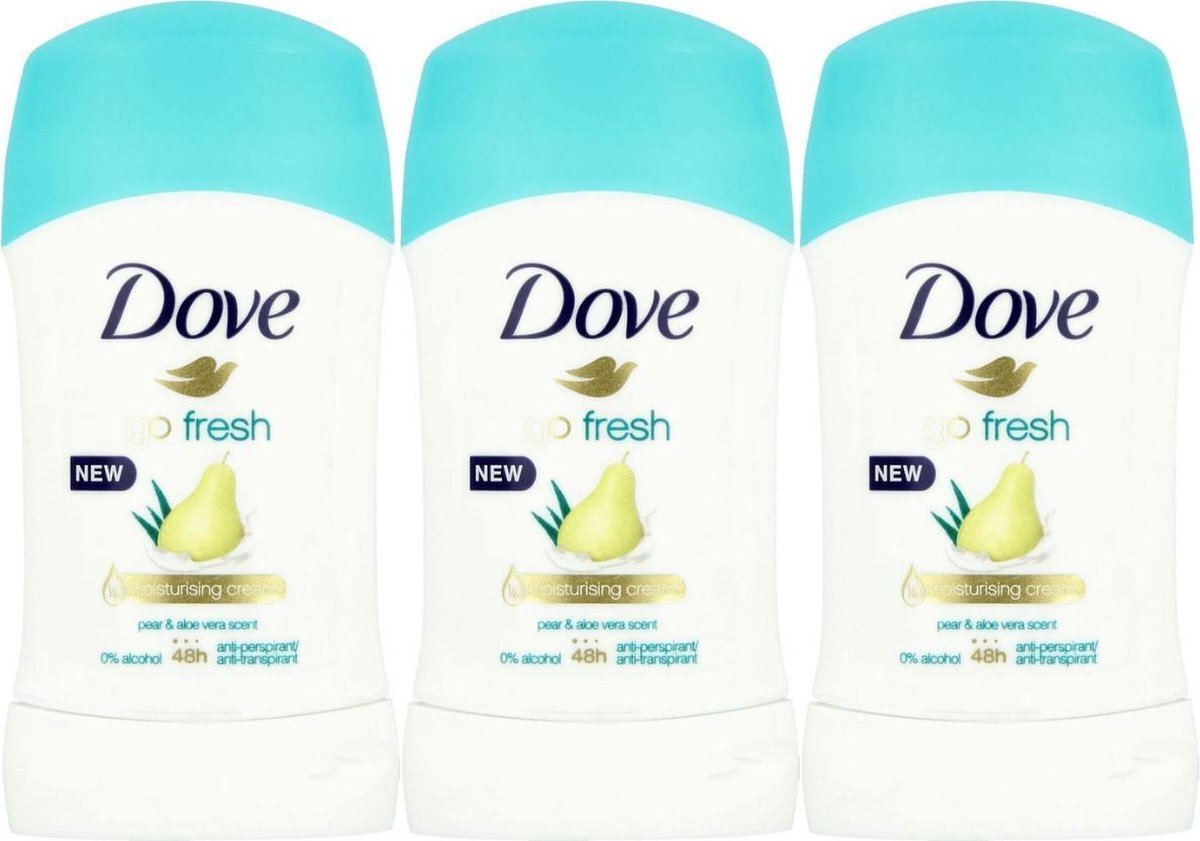 Dove Go Fresh Pear & Aloe Deodorant Vrouw - Anti Transpirant Deodorant Stick met 0% Alcohol en 48 Uur Zweetbescherming - Bestverkochte Deo - 3 Stuks