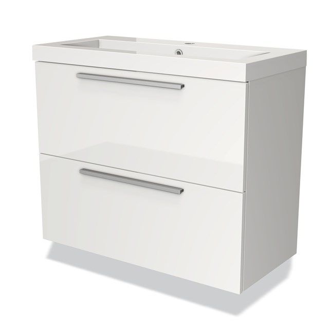 Maxaro Badkamermeubel 80cm Modulo Slim Hoogglans Wit 2 Lades Vlak Wastafel Mineraalmarmer