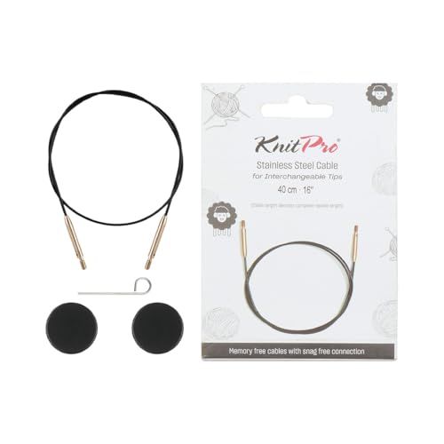KnitPro Roestvrij Staal Zwart/Goud Vaste Verwisselbare Kabel voor 40cm Naald met Eindkappen en Kabel Sleutel - 1 Set