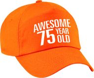 Bellatio Decorations Verjaardag cadeau petje - Awesome 75 year old - 75 jaar - oranje - volwassenen - baseball cap