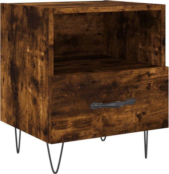 vidaXL Nachtkastje - 40x35x47,5 cm - Bewerkt Hout - Gerookt Eikenkleurig
