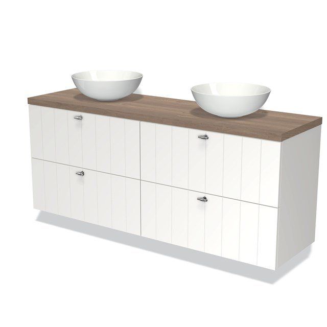 Maxaro Badkamermeubel Modulo Plato 160cm Mat Wit 4 Lades Lamel Middenbruin Eiken