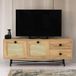Hanah Home Stijlvolle tv-standaard met 2 laden en planken, eiken en zwart, 140 x 60 x 40 cm, 100% melamine gecoat, 18 mm dik, bohemian, industrieel, rustiek design