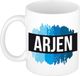 Bellatio Decorations Arjen naam cadeau koffie mok - beker - met blauw verfstrepen - Cadeau collega - vaderdag - verjaardag - meester - coach - 300 ml - wit