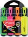 Maped Fluo'Peps Markeerstift, Beitelpunt, 4 Stuks, Verschillende Kleuren