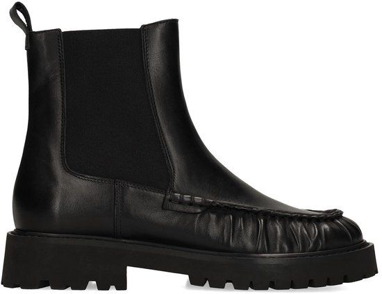 Manfield - Dames - Zwarte leren chelsea boots - Maat 37