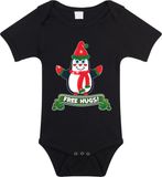 Bellatio Decorations Kerst baby rompertje - zwart - pinguin - free hugs - Kerst cadeau 80