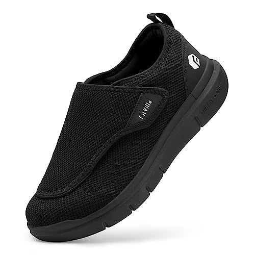FitVille Diabetische Schoenen Heren Extra Breed Senior Gezondheid Pantoffels Heren Met Klittenbandsluiting voor Gezwollen Voeten Zwart EU 45 x_breed