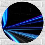 Merkloos Muursticker Cirkel - Blauwe en Paarse Neon Strepen - 50x50 cm