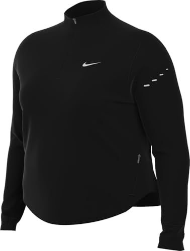 Nike Swift Dri-Fit Uv hardlooptop met halve ritssluiting (dames, grote maten), zwart/reflecterend zilver, HQ0501-010, 3X