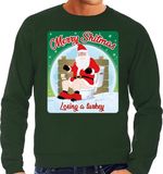 Bellatio Decorations Shoppartners Bv Foute Kersttrui - sweater - Merry Shitmas Losing a Turkey - groen - voor heren - kerstkleding / kerst outfit XL