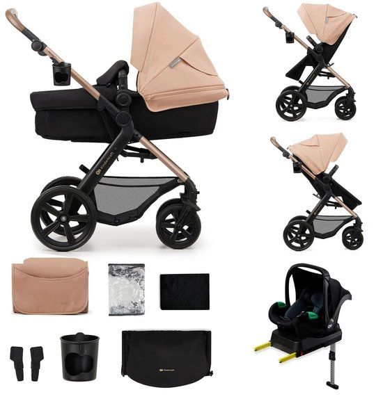 Kinderkraft MOOV 2 4-in-1 Kinderwagen – Reiswieg, Wandelwagen & MINK PRO i-Size Autostoel – Compact Inklapbaar – Beige