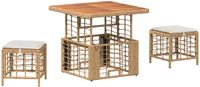 vidaXL Tuin Eettafel Set 3-delig Natuurlijk en Wit Rotan