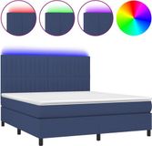 vidaXL Boxspring met matras en LED stof blauw 160x200 cm