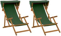 vidaXL Ligstoel 2 pcs 3 Positie massief eucalyptushout Groen