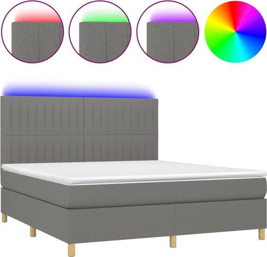 vidaXL Boxspring met matras en LED stof donkergrijs 160x200 cm