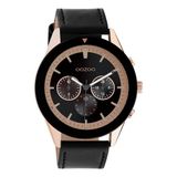 OOZOO Timepieces - Rosé goudkleurige/zwarte horloge met zwarte leren band - C10804