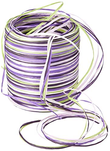 Präsent C.E. Pattberg Raffia-multicolour knutselband groen-lila roze, 50 m cadeaulint om in te pakken, 5-strengen knutselband voor geschenken, accessoires voor decoratie en knutselen