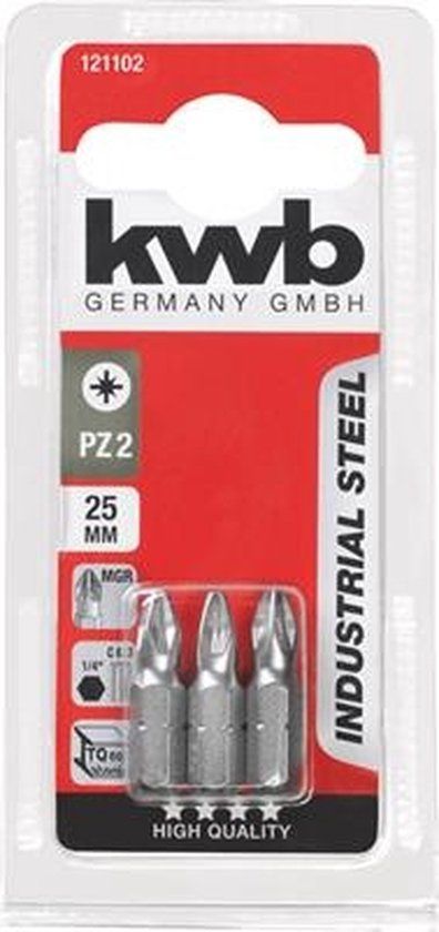 KWB Schroefbits - 25mm - PZ2 - 3 stuks