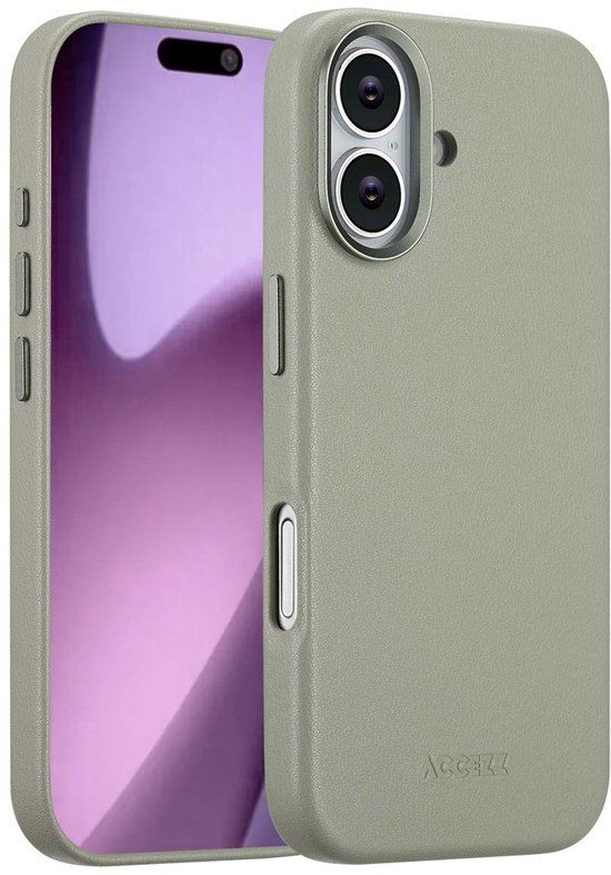 Accezz Hoesje - Geschikt voor iPhone 17 - Geschikt voor MagSafe Leather Backcover - Light Grey