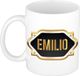Bellatio Decorations Naam cadeau mok - heren - Emilio - gouden embleem - 300 ml - meester - bedankje - afscheid