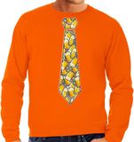 Bellatio Decorations Koningsdag verkleed sweater heren - stropdas met bierglazen - oranje L