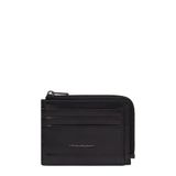 Piquadro Porte-monnaie zippé avec porte-documents en cuir pour hommes, Noir et argent, Décontracté