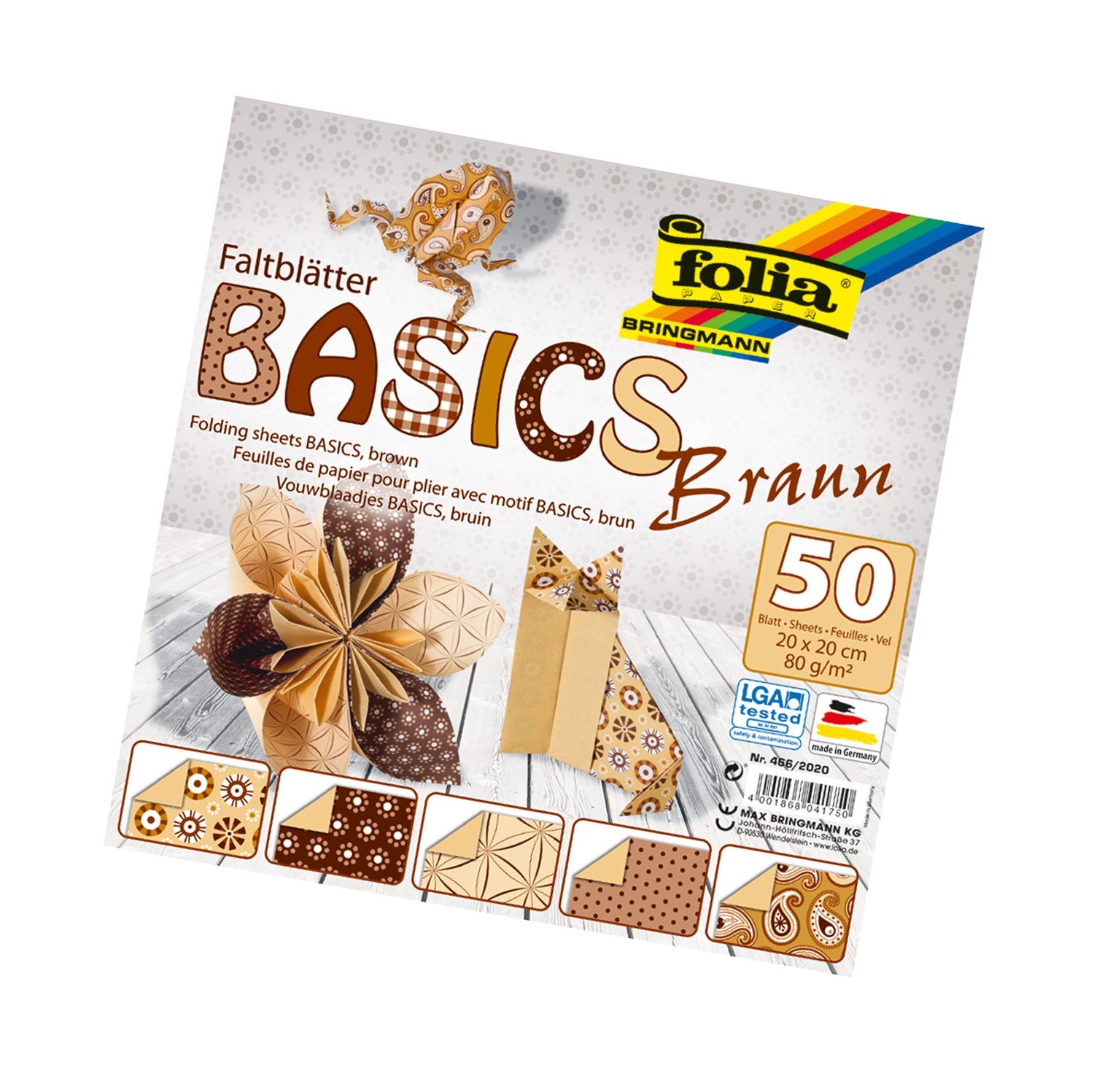 Folia Vouwbladen 20x20cm 80g 10x5 ass. basics bruin