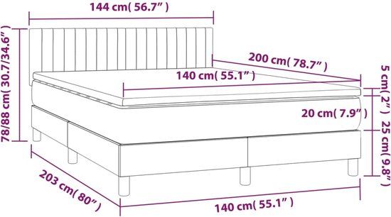 vidaXL Boxspring met matras, stof, donkerbruin, 140x200 cm