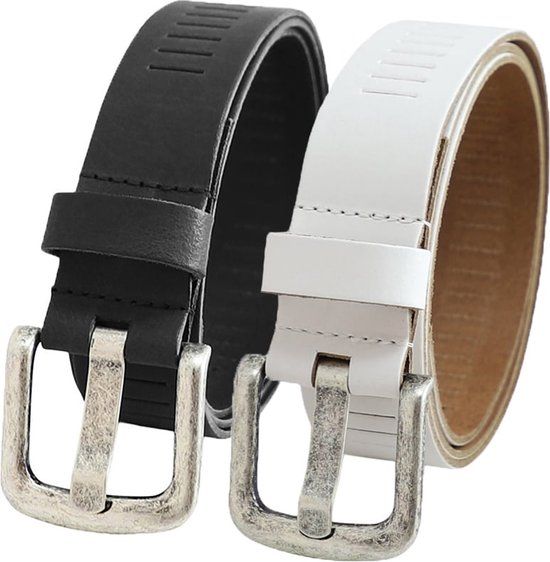Landley Leren Geperforeerde Riemen Voordeelset - 2 Riemen - 4 cm Breed - Zwart & Wit - Echt Leer - Unisex - 115 cm
