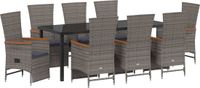 vidaXL Tuin Eettafel Set 9-delig Grijs Polyrattan