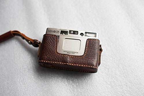Funper Handgemaakte Echt Lederen Half Camera Case Tas Cover voor MINOLTA TC-1, DONKERBRUIN