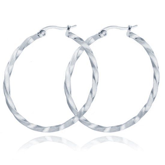 Cilla Jewels Lookinggoodtoday Dames Oorbellen Ringen Zilver kleurig Gedraaid Edelstaal- 50mm