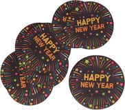 Bellatio Decorations Happy New Year Onderzetters/Bierviltjes - 50 stuks - Papier - Rond - Multi