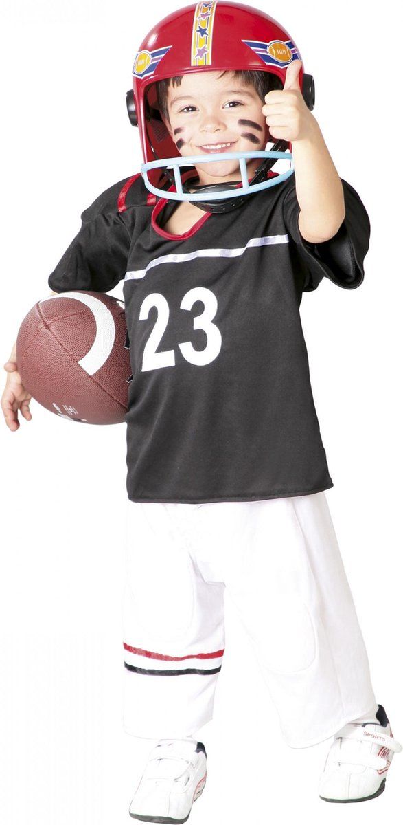 Fiestas Guirca Rugby & American Football Kostuum - 100 Yards Quarterback - Jongen - 7-9 jaar - Zwart