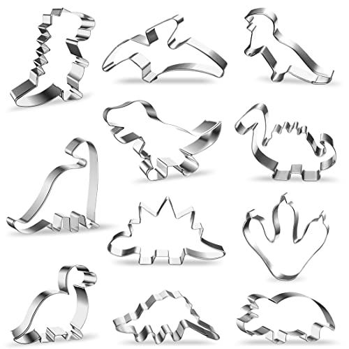 JOJOR Cookie Cutters, 11 stuks Dino Cookie Cutters groot, dinosaurus-uitsteekvorm van roestvrij staal, DIY fondant koekjesuitstekers voor kinderen verjaardag dino-party decoratie