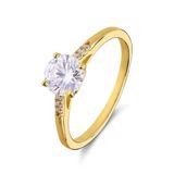 Lucardi Dames Zilveren goldplated ring met zirkonia - Ring - 925 Zilver - Goudkleurig - 16 / 50 mm