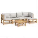 vidaXL 6-delige Loungeset met Kussens Bamboe Lichtgrijs
