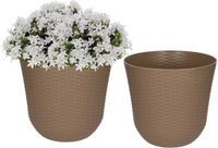 PlasticForte Pot de fleurs - 2x - taupe - D25 x H23 cm - rotin plastique - pot de plantes