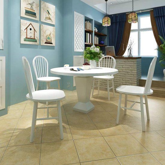 vidaXL Eetkamerstoelen 4 stuks massief rubberwood wit