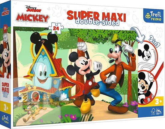 Trefl Primo - Mickey, Vrolijk huis en vrienden - 3in1: Puzzels 24 grote Elementen, Kleurboek, Spel met Keurelementen, Kleurrijke Puzzels met Disney-figuren, leuk voor Kinderen vanaf 3 jaar