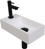 INK - Fonteinpack Polystone Links incl. Fonteinkraan - Design Sifon - Design Plug en Montageset - 360x180x90 Mm - Glans Wit/mat Zwart
